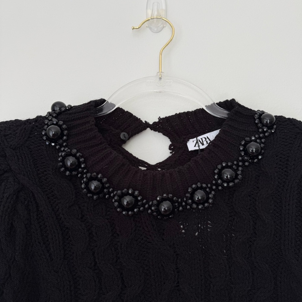 ZARA BEADED CABLE KNIT SWEATER Sz S NWT - Picture 7 of 11
